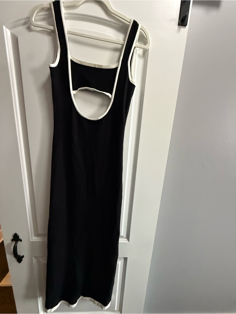 NWT Peppermayo Lost In Paris Knit Maxi Dress Black White Trim XS-S Open Back